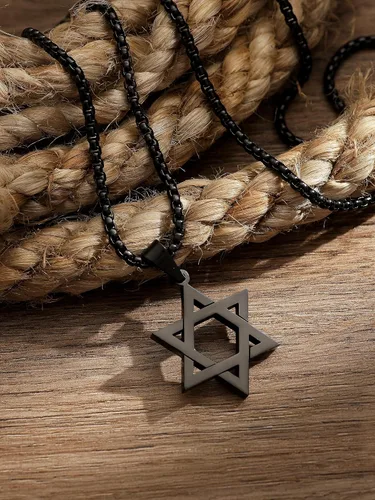 Vista 4 de HAQUIL Stainless Steel Hexagram Six Pointed Star Pendant Necklace, Box Chain, Jewish Israel Jewelry Gift for Men and Women