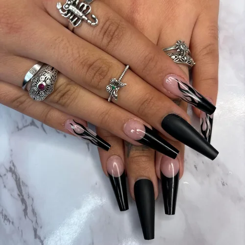 Vista 7 de GOLD VIBES - Uñas a presión de Lavaa Beauty Punta dorada con purpurina degradada Ataúd extra largas Vibes de oro