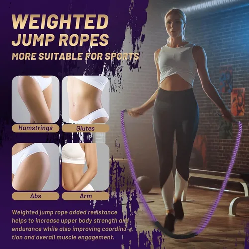Vista 4 de Cuerda de saltar con peso, equipo de fitness para mujeres y adultos, para entrenamiento de fuerza, pérdida de peso, cuerpo total, cuerda de saltar
