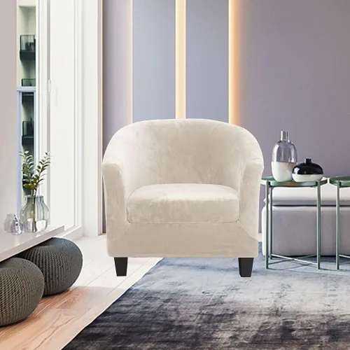 Vista 2 de MIFXIN Funda para Silla de Bañera de 2 Piezas de Terciopelo Tipo Barril Club con Funda de Cojín Elástica Suave Lavable Protector de Muebles de Beige