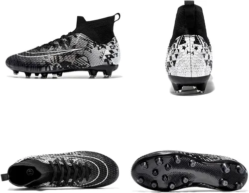 Vista 3 de Zapatos de fútbol de caña alta para hombre, antideslizantes, resistentes al desgaste, botas de fútbol con picos