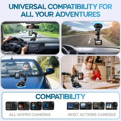 Vista 8 de MiPremium Soporte de ventosa de coche para GoPro Hero 13 12 11 10 9 8 7 6 5 4 3 3+ 2 sesiones negro plata XIAOYI 4K SJCAM Yi deportes acción cámara
