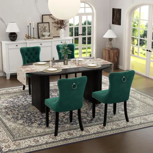Vista 33 de Juego de mesa de comedor ovalada extensible con 4 sillas tapizadas de terciopelo de alta gama, mesa de cocina de 59 a 91 pulgadas y sillas