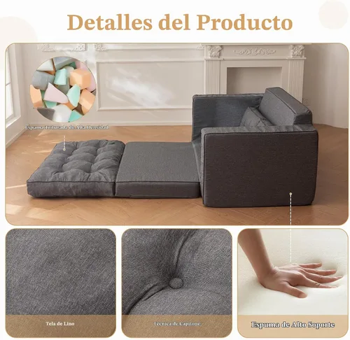 Vista 5 de YOSHOOT Sofá biplaza convertible de 55 pulgadas, sofá cama futón para sala de estar, sofá cama extraíble 3 en 1 con respaldo y almohadas, gris oscuro
