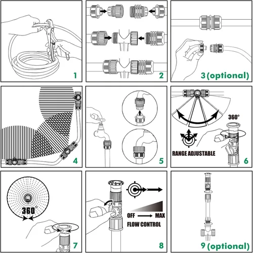 Vista 8 de Sistema de Aspersor Flexible Restmo con Base de Punta de Metal, Kit de Riego DIY sobre el Suelo, Juego de Aspersores de Césped Multiajustable, Ideal