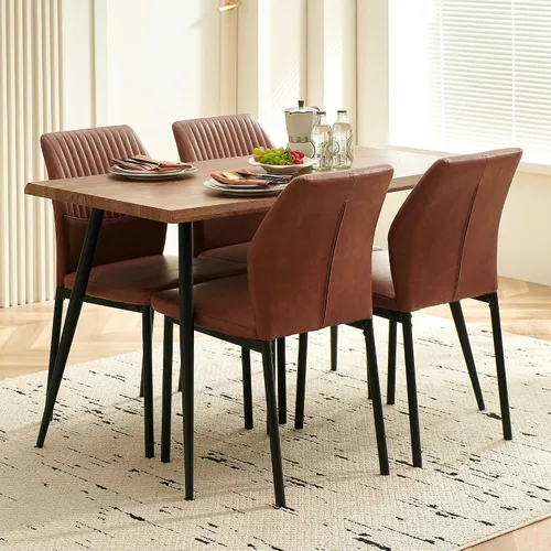 Vista 5 de Juego de 2 sillas de comedor de piel sintética con patas de metal negro, juego de 2 sillas de comedor impermeables para cocina y comedor, montaje