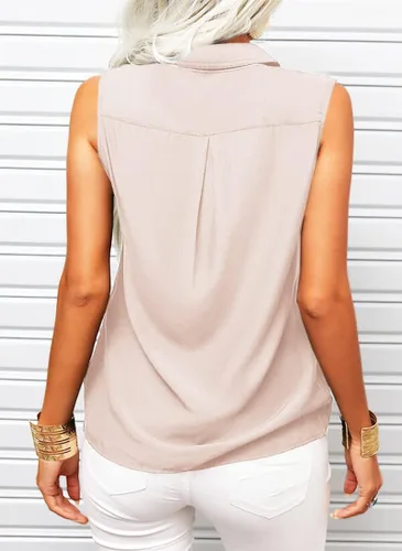 Vista 4 de Veatzaer Camisetas sin mangas con solapa sólida para mujer, camisas de verano con botones para oficina