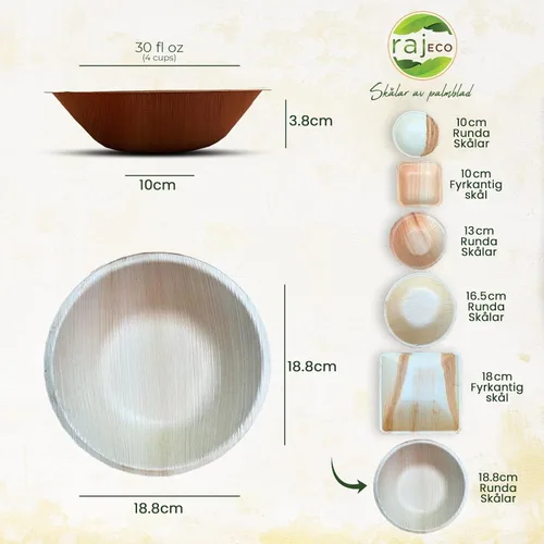 Vista 5 de Raj Unique Collection 7.5" Cuencos redondos de hoja de palma, mejores que cuencos de bambú y papel, desechables, compostables, biodegradables