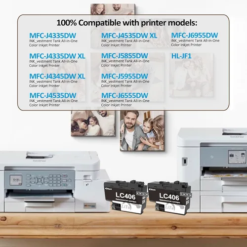 Vista 2 de Paquete de 2 cartuchos de tinta compatibles LC406 para impresora Brother, color negro, LC406BK LC406BKS para Brother MFC-J4335DW MFC-J4345DW