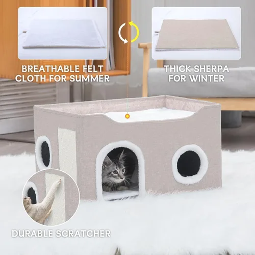 Vista 4 de Casa para gatos de interior – Cueva plegable para gatos y cama cubierta para gatos, escondite acogedor para mascotas pequeñas y gatos grandes