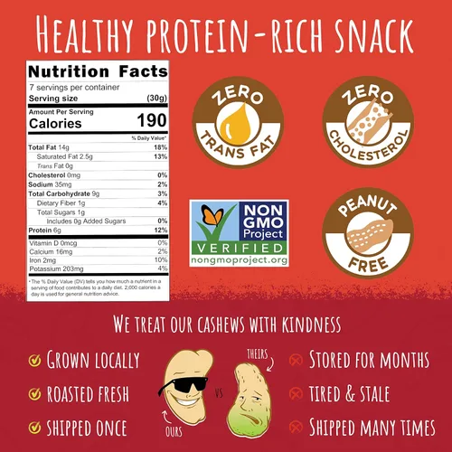 Vista 2 de Anacardos de Sunshine Nut Company 7 oz Lightly Salted, Gluten Free, Peanut Free, Vegan, GMO Free, Snack Packs for Kids and Adults, For Lunchboxes