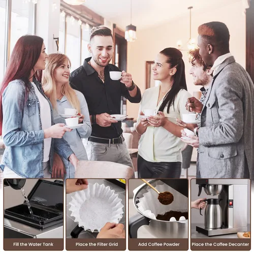 Vista 8 de SYBO Cafeteras comerciales de 12 tazas, cafetera de goteo con jarra térmica de 74 onzas, cafetera de acero inoxidable SF-CB-1AA