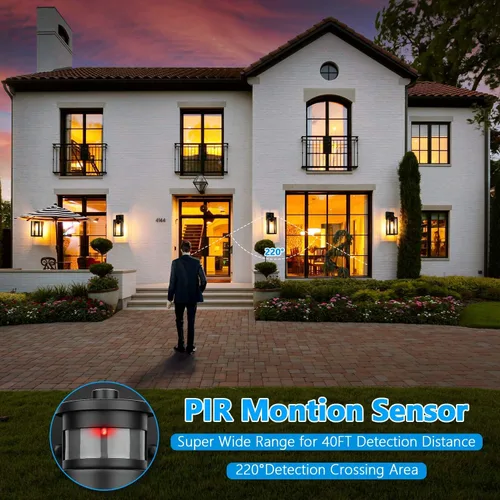 Vista 4 de Paquete de 2 luces de pared para exteriores con sensor de movimiento, aplique de pared exterior del atardecer al amanecer