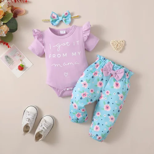 Vista 2 de Conjunto de ropa para bebé recién nacido, conjunto de pantalón floral, ropa de algodón para niñas