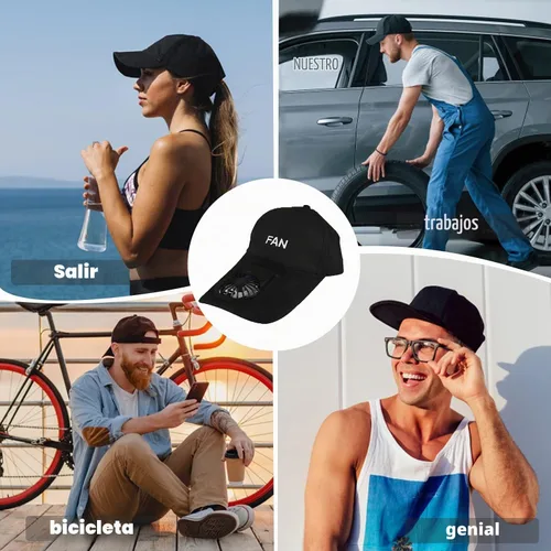 Vista 7 de CTCK Winning Fan Hat-Hat - Sombrero para hombre y mujer con ventilador integrado con carga solar USB, sombreros de sol para mujer Negro