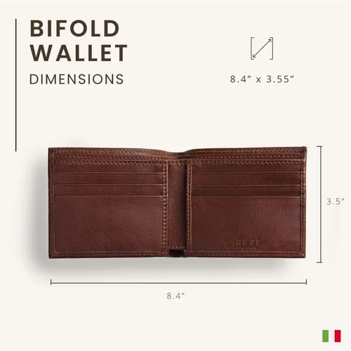 Vista 4 de Maruse Billetera plegable delgada de cuero cartera minimalista para hombres, Marrón, Minimalista