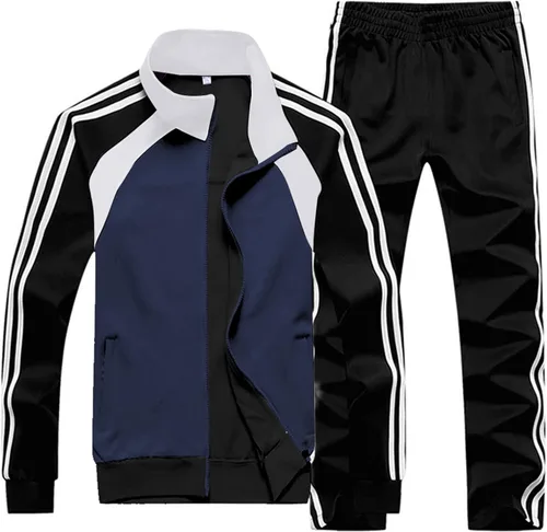 Vista 10 de Sun Lorence Conjunto deportivo para correr para hombre, casual, con cremallera completa Negro Rojo 822