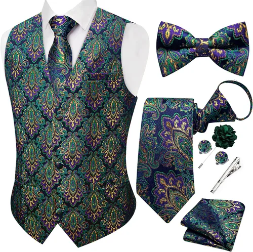 Vista 16 de DiBanGu Conjunto de chaleco de traje de cachemira y corbata preatada para Dorado y Negro