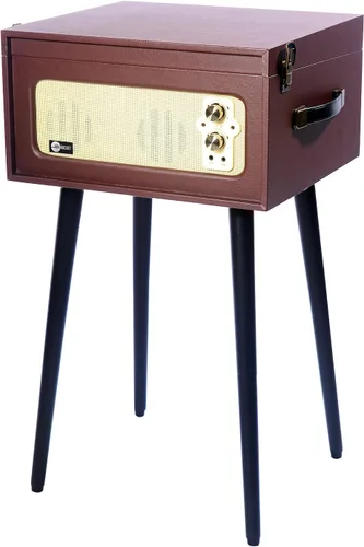 Vista 3 de Arkrocket Tocadiscos Bluetooth de 3 velocidades con altavoces integrados y patas extraíbles [edición limitada] (marrón)