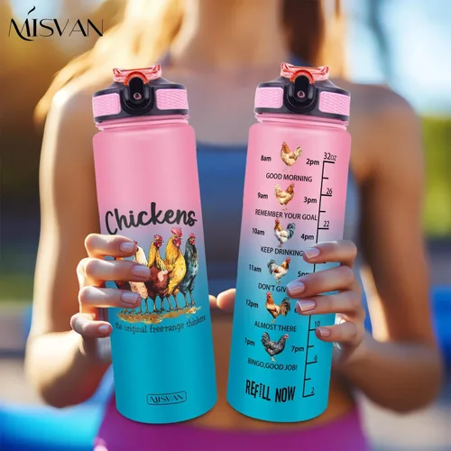 Vista 7 de Botellas de agua de 32 onzas, con marcador de tiempo, botella de agua reutilizable, botella de agua deportiva, botellas de agua de plástico, botella