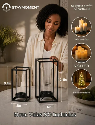 Vista 4 de Juego de 2 candelabros decorativos para interiores y exteriores Negro
