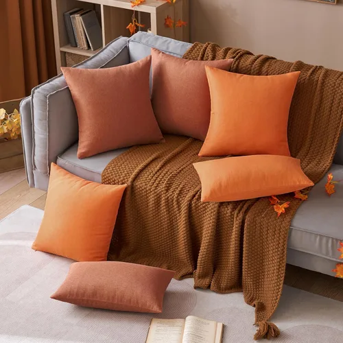 Vista 5 de MIULEE Paquete de 2 fundas decorativas para almohadas de exterior, sólidas, impermeables, de lino sintético, estilo granja de jardín, fundas de Óxido