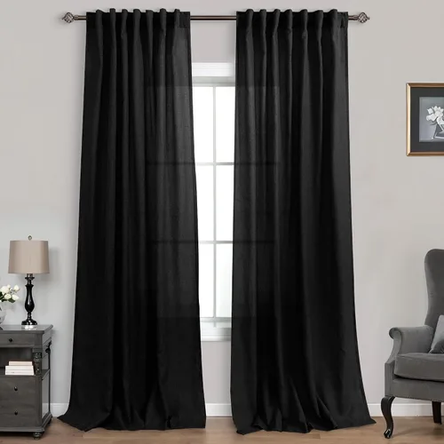 Vista 82 de Mrs.Naturall Cortinas negras de 45 pulgadas de largo, cortinas cortas de lino transparente para privacidad para cocina, dormitorio, ventanas