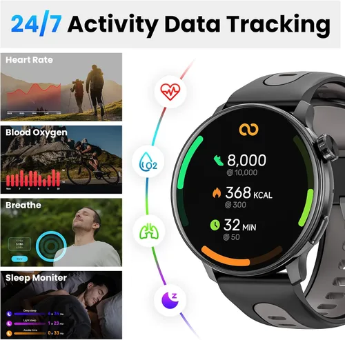 Vista 6 de Reloj inteligente para hombres y mujeres GPS, 1.43 pulgadas AMOLED Smartwatch con brújula/barómetro/altímetro 100+ rastreador de fitness deportivo