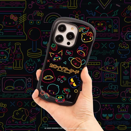 Vista 5 de iFace Badtz-Maru - Correa de cuentas + funda de primera clase para iPhone 14 Pro Max (Hello Kitty y sus amigos, Kawaii Arcade)
