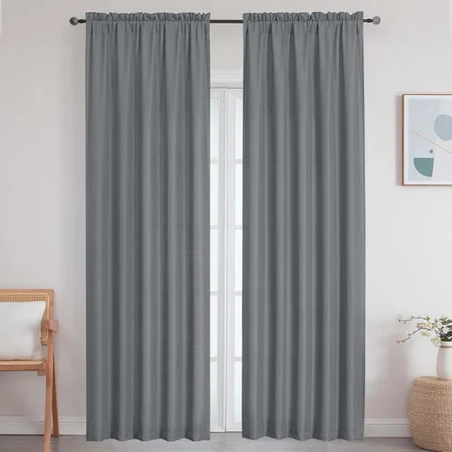 Vista 82 de Cortinas de lino para dormitorio y sala de estar de 96 pulgadas de largo, juego de 2 paneles, con bolsillo para cortinero, filtrado de luz, textura
