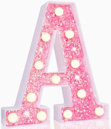Vista 64 de Pooqla Luces de números de marquesina, números de luz rosa para niñas de 10.º cumpleaños, funciona con pilas, luz nocturna de número con purpurina