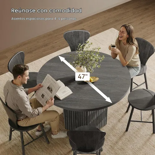 Vista 4 de SICOTAS Mesa de comedor redonda para 4, 6 personas, 47 pulgadas, mesa de comedor moderna circular de madera con base resistente para comedor