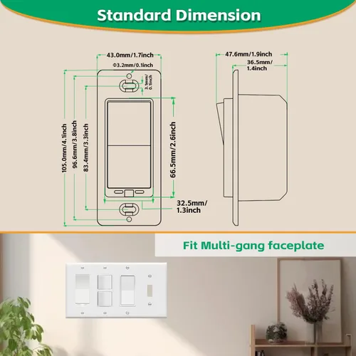Vista 4 de Interruptor Inteligente Zigbee sin Neutro Requerido Interruptor de Luz Inteligente de Paleta Basculante de 1 Canal Compatible con Alexa