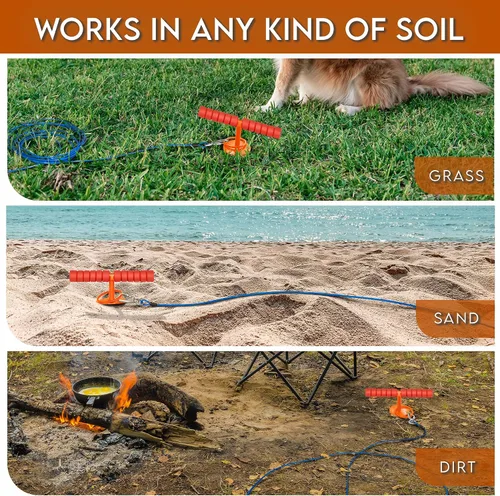 Vista 5 de Cable de amarre y estaca para perros grandes, estaca de amarre y anclaje de cable para perros de hasta 200 libras, para patio, playa, exterior