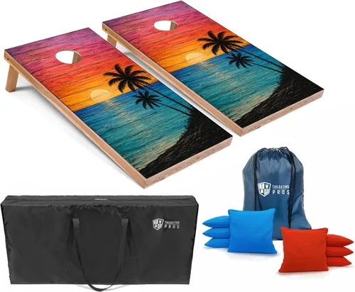 Vista 11 de Tailgating Pros Tablas de Cornhole de 4 x 2 pies, tamaño reglamentario oficial, juego de cornhole de diseño de madera con 8 bolsas de frijol, funda