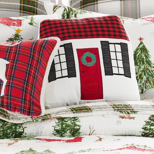 Vista 2 de Levtex Home - Tatum Pines - Almohada decorativa de Navidad (14x13in.) - Casa de vacaciones - Rojo, carbón y blanco