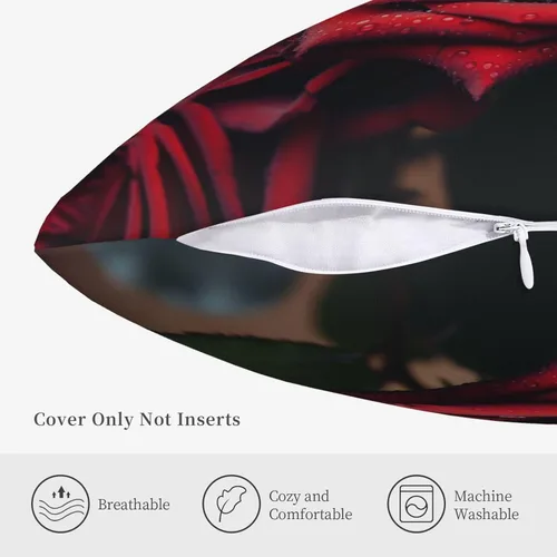 Vista 4 de Fundas de almohada cuadradas decorativas para sofá, hermosas fundas de almohada con rosas rojas, funda de cojín de doble cara para sala de estar