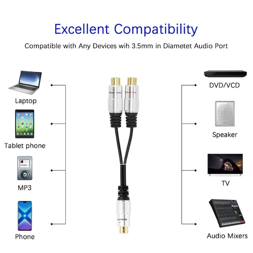 Vista 7 de SinLoon Aleación de aluminio RCA Y-splitter, divisor coaxial digital RCA simple a dual, cable de audio adaptador chapado en oro