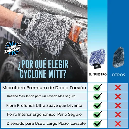 Vista 3 de The Rag Company Cyclone Ultra - Manopla de lavado de auto, azul + negro, 8