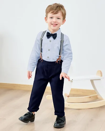 Vista 3 de ZOEREA Toddler Baby Boy Clothes 1-5T Gentleman Suit Long Sleeves Shirt + Suspender Pants + Bowtie Toddler Boy Outfits
