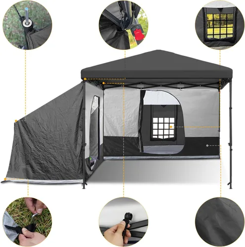 Vista 4 de KAMPKEEPER Side Tent,1/2 Person Camping Tent for 10' x 10' Pop Up Canopy, Easy Set Up Gazebo,Compatible with 10' Wide Canopy Tent(Canopy Not