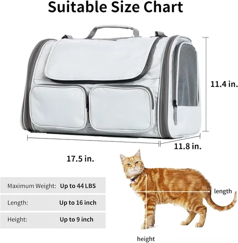 Vista 7 de FUKUMARU Transportador para Gatos, Transportador para Perros Pequeños de Lados Suaves, Bolsa de Viaje para Gatos Grandes con 4 Ventanas de Malla