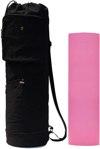 Vista 12 de ESVAN Bolsa para esterilla de yoga con múltiples bolsillos. Bolsa de transporte con cordón para esterilla de yoga, Pilates, ejercicio. Bolsa