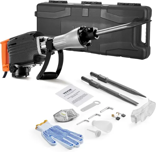 Vista 10 de VEVOR Martillo de demolición Jack Hammer, MAX 2200W Martillo eléctrico resistente, rompedor de concreto 1350 BPM 2 piezas de cinceles para astillas