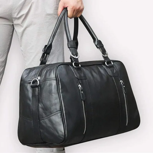 Vista 6 de Vintage aceite cera cuero viaje Duffel 15 "portátil hombro bolsa de fin de semana deportes durante la noche equipaje Tote bolso gimnasio bolsa