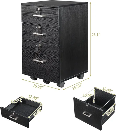 Vista 3 de Bonnlo Archivador de 3 cajones de 26 pulgadas de alto con cerradura, archivador rodante debajo del escritorio, archivadores móviles para oficina