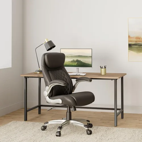 Vista 2 de Nouhaus Silla Ergonómica de Oficina de Cuero de Microfibra Premium, Soporte Lumbar Ajustable y Reposabrazos, Respaldo Alto, Cómodas Sillas