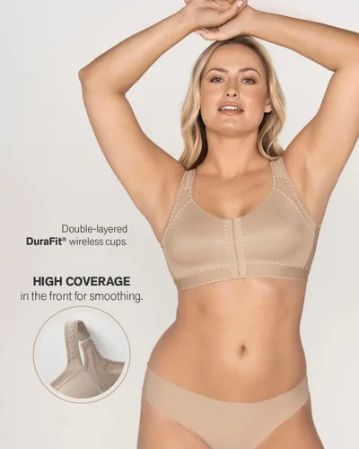 Vista 5 de Sujetador corrector de postura con cierre frontal de cobertura completa - Sujetadores de soporte de espalda inalámbricos para mujer, Beige