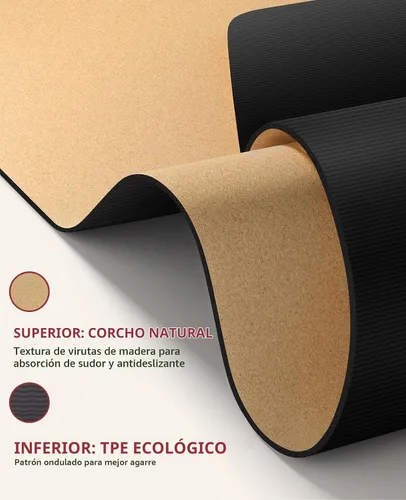 Vista 2 de HAPBEAR Large Cork Yoga Mat - 72"x36" Wide Non-Slip for Home Workout, Yoga, Pilates & Stretching - 6mm Cushioned Support & Durable - Carry Bag
