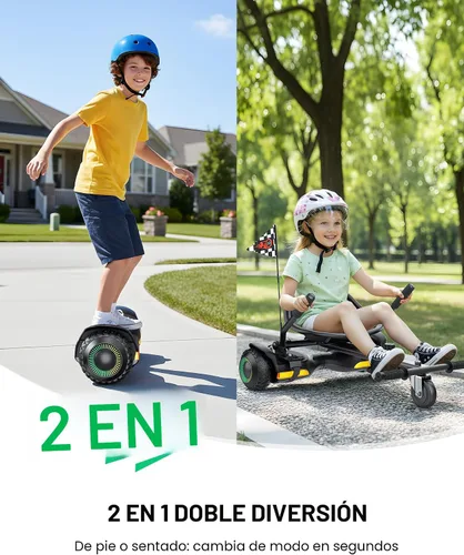 Vista 2 de Gyroor Scooter con accesorio de asiento ajustable, scooter de equilibrio automático todo terreno de 6.5 pulgadas, luces LED y Bluetooth para niños